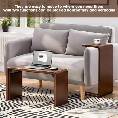 Solid Wood C Shaped Sofa Side Table, Small End Table for Couch, Modern Simple Narrow Table for Small Spaces, Mini Coffee Table for Living Room, Bedroom, Bedside (Walnut) - color: Walnut