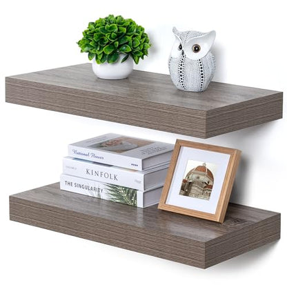 Deep Floating Shelves, 24'' x 12'' Grey Shelves for Wall Set of 2 | Invisible Brackets, Engineered Wood, Mounting Hardware Included, 40LBS, Bathroom, Laundry Room, Kitchen, Living Room - color: Grey, size: 24W x 11.6D x 2H, 2 Pack