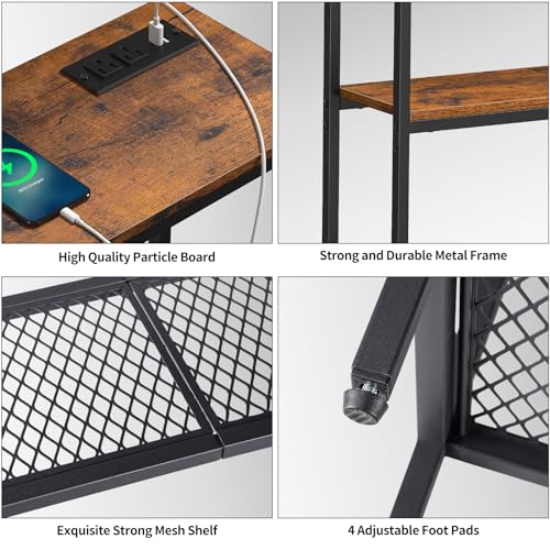 Snughome Console Table with Power Outlets, Entryway Table with Storage, Narrow Sofa Table with 3 Tier Shelves, 2 USB Ports, 2 Power Outlets, Hallway Table for Couch, Living Room, Entrance - color: Rustic Brown