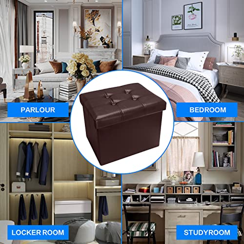 Bsketa 2PC Storage Ottoman, Folding Foot Stool with Thicker Foam Padded Seat Small Leather Storage Ottoman Bench Foot Rest for Living Room Foldable Coffee Table 17x13x13in,Brown | Ottoman with Storage, Thicker Foam Padded Seat, Living Room, Dorm, Bedroom,