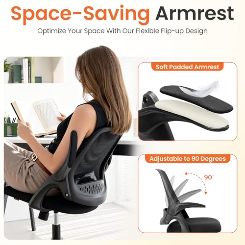 NEO CHAIR Office Chair Gaming Desk Computer Mesh Ergonomic Chair with Flip-up Arms Comfy Lumbar Support Adjustable Height Rolling Wheels Chair for Home Office (All Black) - color: All Black