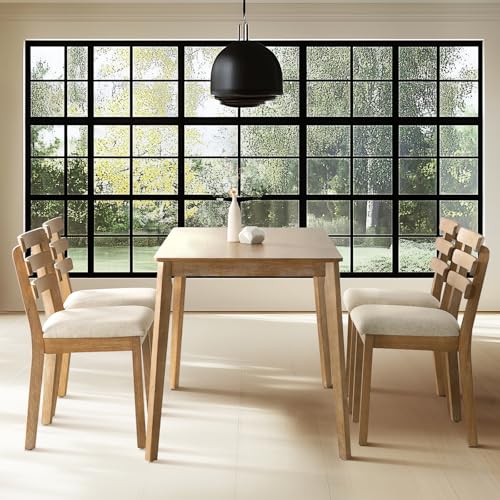 Farmhouse Dining Table Set for 4, Wooden Kitchen Table & Solid Wood Chairs | 4 Upholstered Chairs, Modern Rectangular Dining Room Table and Chairs for Kitchen, Small Spaces, Rubberwood Legs, 5-Piece - size: 1 Table With 4 Chairs