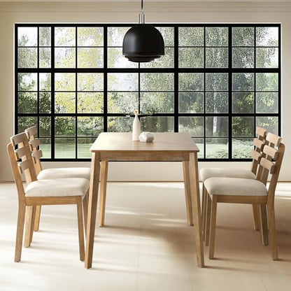 Farmhouse Dining Table Set for 4, Wooden Kitchen Table & Solid Wood Chairs | 4 Upholstered Chairs, Modern Rectangular Dining Room Table and Chairs for Kitchen, Small Spaces, Rubberwood Legs, 5-Piece - size: 1 Table With 4 Chairs