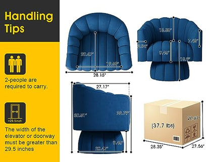 Dewhut Swivel Barrel Accent Chair, Velvet Reading Armchair, Navy, Set 1 | Mid Century Style, Modern Round ArmChair With 360° Swivel Base, For Living Room / Bedroom / Office - color: Navy