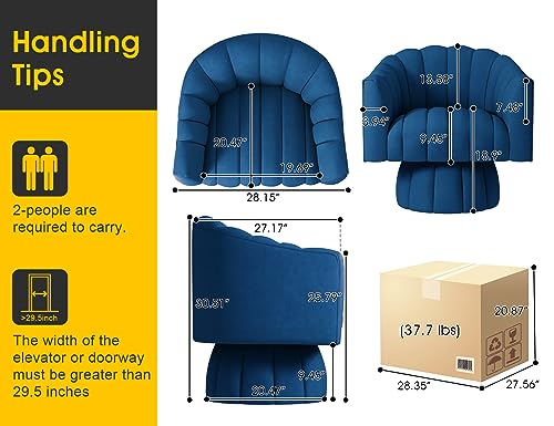 Dewhut Swivel Barrel Accent Chair, Velvet Reading Armchair, Navy, Set 1 | Mid Century Style, Modern Round ArmChair With 360° Swivel Base, For Living Room / Bedroom / Office - color: Navy