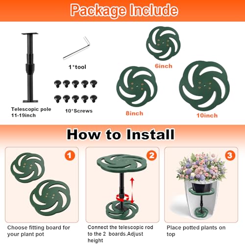Axcoix Plant Risers for Inside Pots, 12-21" Rise Plastic Planter Inserts | Adjustable Height Planter Inserts for Large Pots, Pot Fillers for Tall Square Round Taper Planters (6" 8" 10" Base or Top) - size: Tall Lift: 12-21" Rise - 1Pack