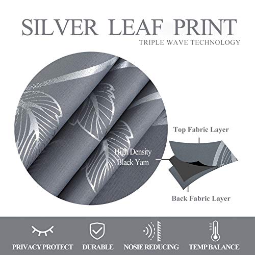 BUHUA Room Darkening Curtains Vine Print Window Blackout Curtains Thermal Insulated Curtains for Kids Room 38W×54L Light Grey 1 Pair - color: Light Grey, size: 38"W x 54"L (Pack of 2)