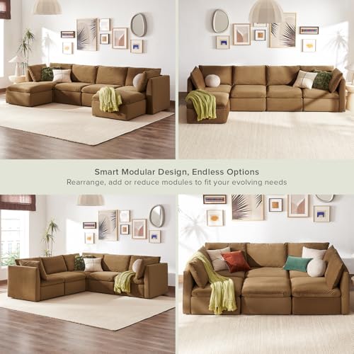 mopio Oversized Modular Sectional Sofa with Fully Removable Covers and Storage, Convertible U, L-Shaped and Sleeper Sectional, Modern Couches with Ottoman Chaise (Hazelnut Velvet, 6 Seats, U) - color: [Gen 2] Hazelnut Velvet, size: 6 Seats, U