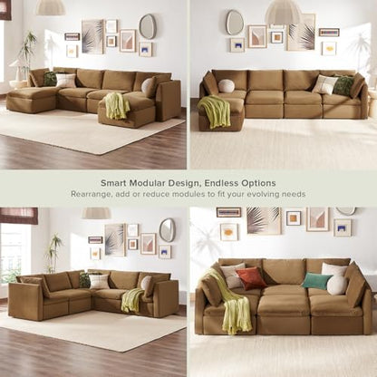 mopio Oversized Modular Sectional Sofa with Fully Removable Covers and Storage, Convertible U, L-Shaped and Sleeper Sectional, Modern Couches with Ottoman Chaise (Hazelnut Velvet, 6 Seats, U) - color: [Gen 2] Hazelnut Velvet, size: 6 Seats, U