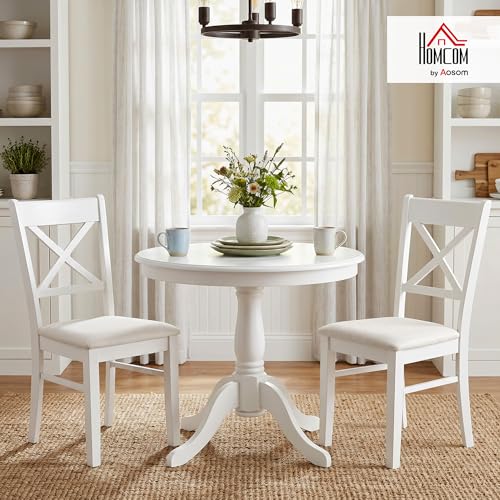 HOMCOM Dining Chairs Set of 2 Upholstered Kitchen Chairs Cross Back White | Rubberwood Frame, Padded Seat, for Living Room, Dining Room, Kitchen - color: White, style: Cross Back
