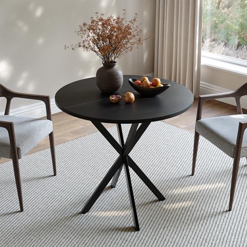 Unovivy 31.5" Small Round Dining Table for 2-4 Black Dinner Table | Space Saving Circle Small Kitchen Table, Industrial Mid Century Modern Dining Room Desk for Kitchen, Apartment - color: Black, style: Round