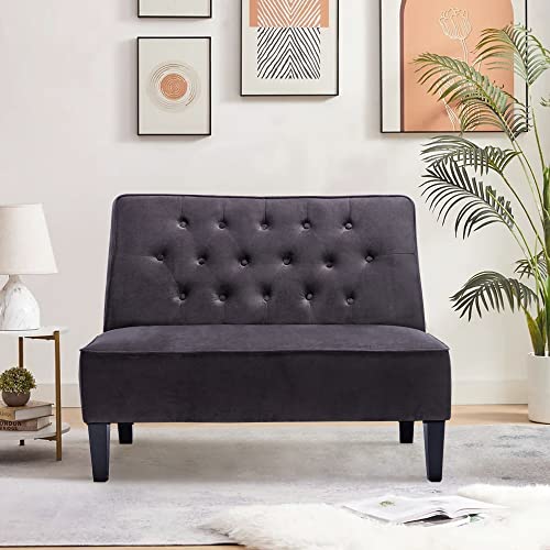 annjoe Button Tufted Loveseat Settee Upholstered Sofa Backrest Buckle Couch Banquette Bench for Dining Room Living Room Bedroom Funiture(Gray 1) - color: Dark Gray
