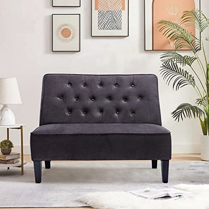 annjoe Button Tufted Loveseat Settee Upholstered Sofa Backrest Buckle Couch Banquette Bench for Dining Room Living Room Bedroom Funiture(Gray 1) - color: Dark Gray