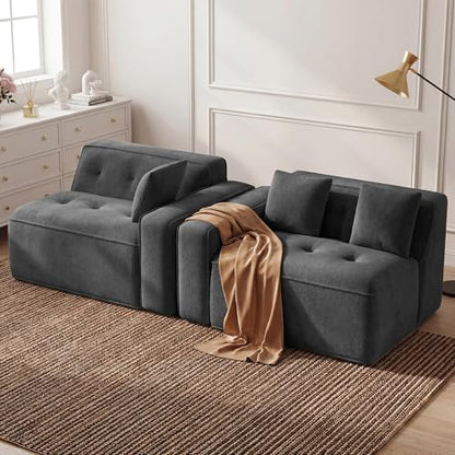 FiveWillowise 100" Cloud Boneless Modular Sectional Sofa,Grey | 2-Seater Loveseat with 24.69"Deep Seat,Floor Couch–Comfy Foam Upholstered Sofa for Living Room,Bedroom,Apartment,Chenille - color: Grey