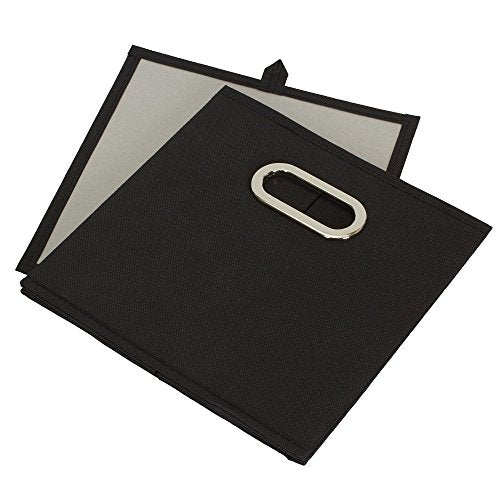 Household Essentials Foldable Fabric Storage Bins 6 Piece Set, Strong Poly-Woven Fabric, Sturdy Chipboard Sides, Grommet Front Handle, Stackable, Classic Design, Black - color: Black, size: 11” L x 11” W x 11” H