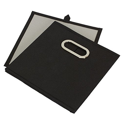 Household Essentials Foldable Fabric Storage Bins 6 Piece Set, Strong Poly-Woven Fabric, Sturdy Chipboard Sides, Grommet Front Handle, Stackable, Classic Design, Black - color: Black, size: 11” L x 11” W x 11” H