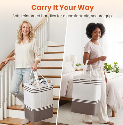 TranquilRelax 3-Pack Laundry Basket, Laundry Hamper, Khaki-75L | Freestanding＆Water-Resistant Laundry Hamper, Collapsible Tall Clothes Hamper with Carry Handles for Clothes, Laundry Basket - color: Khaki, size: 75L