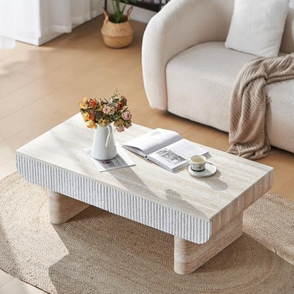 46.85" Coffee Table with Faux Marble Tabletop & Fluted Drawer for Living Room, Modern Rectangular Wooden Centre Table Tea Table for Apartment, Mars Pattern - color: 46.85" Coffee Table With Faux Marble Tabletop,beige