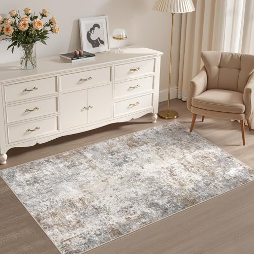 UERMEI 3x5 Entryway Area Rug Washable Neutral Brown Grey Small Carpet | Modern Abstract Non-Slip Soft Low Pile Rugs for Entrance Kitchen Living Room Bedroom Front Door Decor, Kid & Pet Friendly - color: Brown Grey, size: 3' x 5' (Rectangular)