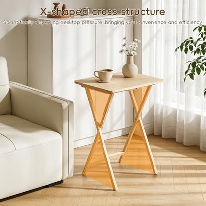 Foldable TV Tray Table Set of 4 with Sturdy X-Base, Space Saving, Wooden Dinner Trays for Dining, Snacking, Picnics & Home/Office,14.5 L x 19 W x 26 H inch, 4-Pack