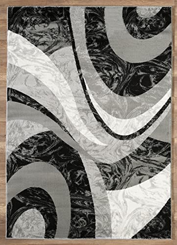 Yafa Home Fashion Modern Contemporary Swirls Design Area Rug, Luxurious, Elegant, and Fashionable Area Rug (Black/Grey, 8 ft X 10 ft) - color: Black/Grey, size: 9'8" x 7'7" (Rectangular)