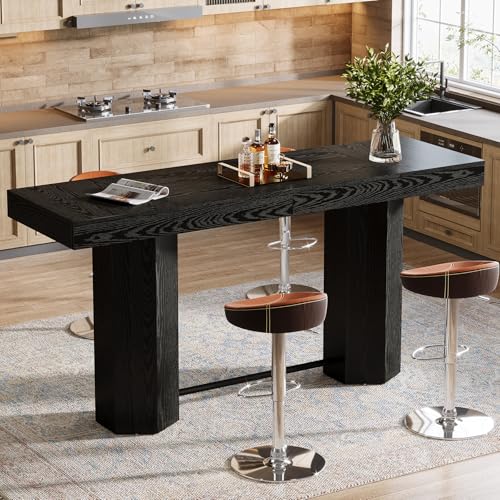 Tribesigns 70.9" Extra Long Bar Table, Industrial Counter Height Table, Rectangular Bar Height Tables with Metal Footrest for Kitchen Dining Room, Living Room, Pub (Black) - color: Black