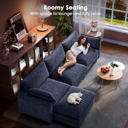 Marsail Modular Sectional Sofa 110.6" U-Shaped Modern Comfy Cloud Couch, 5-Seat Chenille Deep Seat Sofa with Throw Pillow & Movable Ottoman for Living Room, Bedroom and Apartment, Navy Blue - color: Blue, size: 110.6" - U Shape