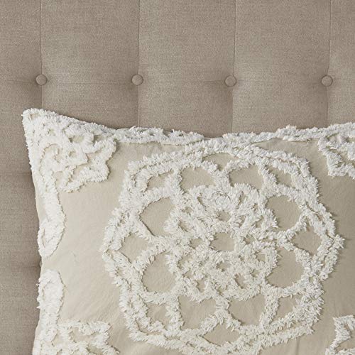 Madison Park Laetitia Lightweight 100% Cotton Quilt Set, Breathable Chenille Tufted, Shabby Chic Boho Medallion Design, Sham, Floral Taupe w/ Tassels, Full/Queen-2 Piece | Lightweight Bedding Set, Shabby Chic, Boho, Medallion, Floral, Machine Washable, Ea