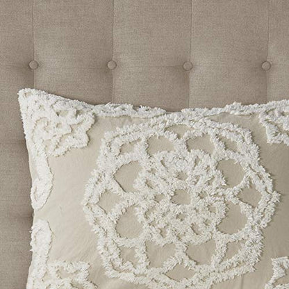 Madison Park Laetitia Lightweight 100% Cotton Quilt Set, Breathable Chenille Tufted, Shabby Chic Boho Medallion Design, Sham, Floral Taupe w/ Tassels, Full/Queen-2 Piece | Lightweight Bedding Set, Shabby Chic, Boho, Medallion, Floral, Machine Washable, Ea