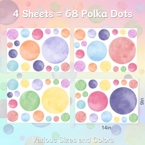 AOWDIAO 68 Large Watercolor Polka Dot Wall Decals, Peel and Stick Vinyl Stickers for Girls Bedroom, Nursery, Playroom, Classroom Pastel Decor - style: Large Polka Dot