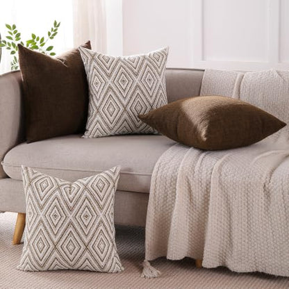 HPUK Throw Pillow Covers 20x20, Set of 4, Chocolate Couch Pillow Covers | Polyester fabric, patterned and solid designs, hidden zippers, machine washable, for sofas and beds, inserts not included - color: Chocolate, size: 20" x 20" (Pack of 4)