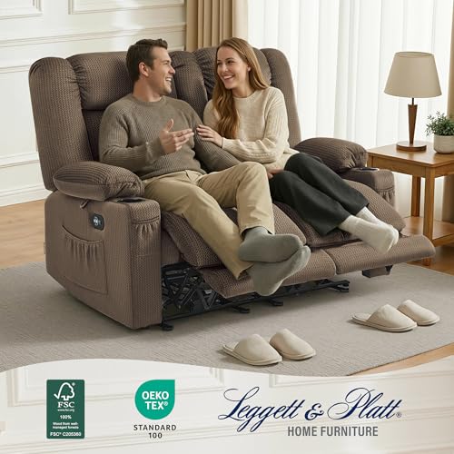 MCombo 56 in Reclining Loveseat Recliner with Heat & Massage PR648 (Brown) | 155° Zero Gravity, Dual Charging Ports, Cup Holders, FSC & OEKO Certified - color: Dark Brown, size: Loveseat Recliner with Zero Gravity