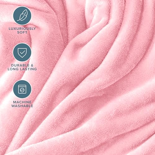 Bare Home Fleece Blanket Luxury Microplush (Full/Queen, Light Pink) | Ultra-Soft Lightweight Blanket for Bed, Sofa, and Couch, Cozy & Warm Blanket - color: 18 - Light Pink, size: Full/Queen