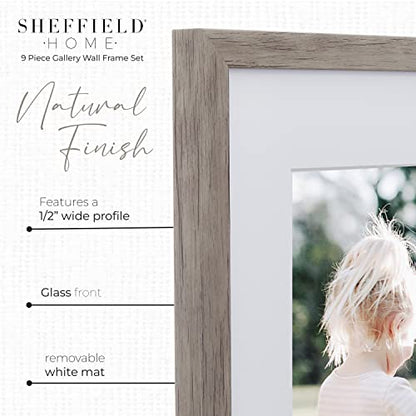 Sheffield Home 9 Piece Gallery Wall Frame Set, 11x14 Inch, Natural - color: Natural, size: 11x14 Inch