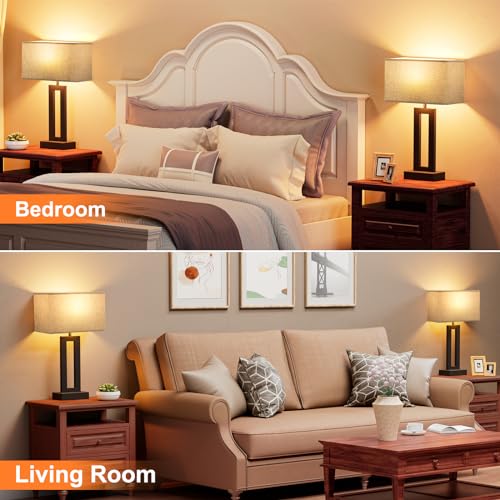 Seealle Nightstand Table Lamps for Bedrooms Set of 2 - Touch Bedside Lamp with USB C+A, 3 Way Dimmable Living Room End Tables 2, Modern Night Stand Bed Side Guest Room(Grey) B. Grey - color: B. Grey&Black, size: Medium(19.6in)