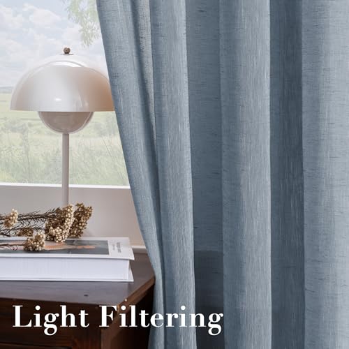 H.VERSAILTEX Linen Curtains Nickel Grommet Natural Linen Semi-Sheer Curtains 2 Panels Privacy Added Premium Soft Rich Material Drapes for Bedroom/Living Room - 52x54 - Inch - Denim - color: Denim, size: 52"W x 54"L (Pack of 2)
