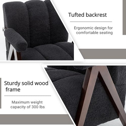 Mid Century Modern Accent Chairs Set of 2 with Solid Wood Frame, Boucle Upholstered Living Room Chairs with Thick Cushion, Comfy Tufted Arm Chair for Bedroom, Black - color: Black, size: 1-seater, 2-piece set