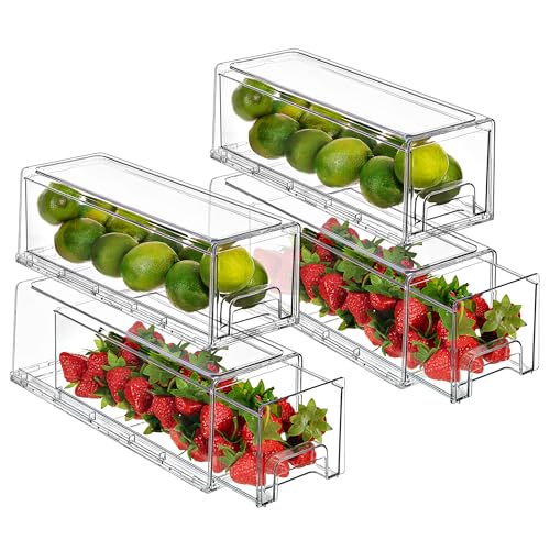 Sorbus Small Wide Clear Storage Drawers (4 Pack) – Stackable Pull-Out Storage Bins for Fridge, Pantry, and Cabinet Organization – Acrylic Drawer Organizers - size: 4 Pack