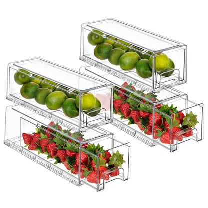 Sorbus Small Wide Clear Storage Drawers (4 Pack) – Stackable Pull-Out Storage Bins for Fridge, Pantry, and Cabinet Organization – Acrylic Drawer Organizers - size: 4 Pack