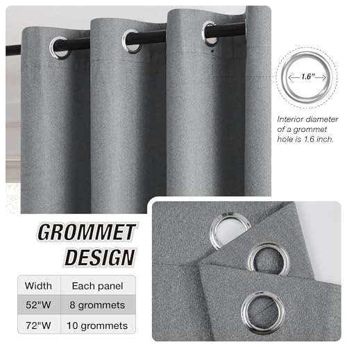 KangBang Gray Blackout Linen Curtains 108 Inches Long 9 FT | Thermal Insulated, Sound Dampening, Lightweight Draperies with Grommet, For Living Room Kitchen, 52x108 Inch, Grey, 2 Panels - color: Grey, size: 52"W x 108"L (Pack of 2)