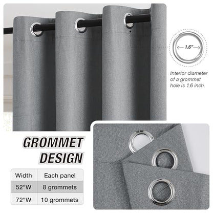 KangBang Gray Blackout Linen Curtains 108 Inches Long 9 FT | Thermal Insulated, Sound Dampening, Lightweight Draperies with Grommet, For Living Room Kitchen, 52x108 Inch, Grey, 2 Panels - color: Grey, size: 52"W x 108"L (Pack of 2)