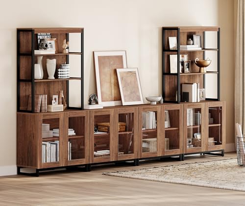 WAMPAT Modern TV Stand with 3 Tiers Bookshelf, Farmhouse Entertainment Center with 12 Drawers and Adjustable Shelf, Media TV Console with Black Metal Leg for Living Room, Begie - color: Brown-b
