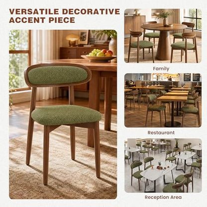 Wooden Dining Chairs Set of 4, Modern Fabric Upholstered Dining Room Chair, Kitchen Side Chairs, Farmhouse Dinner Chair with Curved Back for Kitchen, Green - color: Green, size: Set of 4