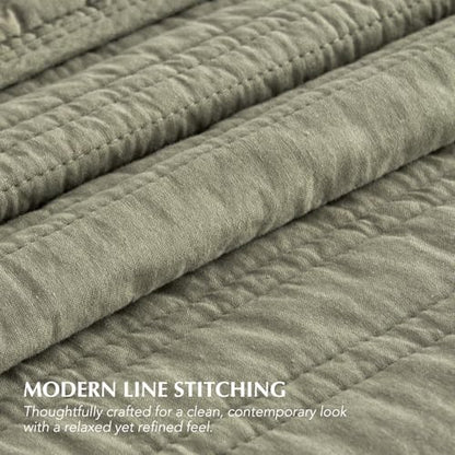 EVERGRACEHOME 100% Cotton Modern Lines Quilt Set Queen Size, Light Sage | Pre-Washed Soft Cotton, Striped Coverlet Bedspread, 3 Piece Lightweight Bedding Set for All Season, with 2 Pillow Shams - color: Light Sage, size: Full/Queen (92" X 92")