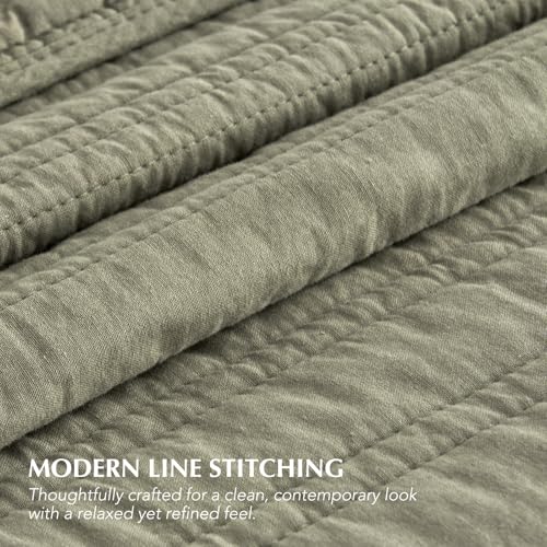 EVERGRACEHOME 100% Cotton Modern Lines Quilt Set King Size, Light Sage | Pre-Washed Soft Cotton, Striped Coverlet Bedspread, 3 Piece Lightweight Bedding Set for All Season, with 2 Pillow Shams - color: Light Sage, size: King (108" X 92")