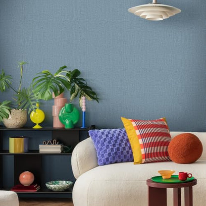 WADILE Grasscloth Peel and Stick Wallpaper 15.7in x 78.7in Navy Blue | Textured contact paper, Faux linen, Vinyl material, Cabinets, Self adhesive - color: Navy Blue, size: 15.7" x 78.7"