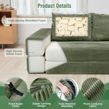 75" Convertible Sofa Bed, Fold Out Couch Bed Futon Sleeper Mattress with Pillows,3-in-1 Foldable Floor Couch Convertible Futon Sofa for Small Spaces - No Assembly Needed Green - color: Green