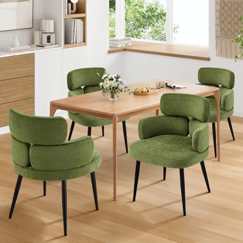 Accent Dining Chair with Arms,Set of 4 Modern Upholstered Desk Chair with Soft Fabric Black Metal Legs, Comfy Spacious Seat & Back for Dining Room/Living Room/Bedroom, Green - color: Green, size: Set of 4