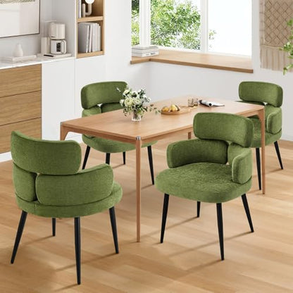 Accent Dining Chair with Arms,Set of 6 Modern Upholstered Desk Chair with Soft Fabric Black Metal Legs, Comfy Spacious Seat & Back for Dining Room/Living Room/Bedroom, Green - color: Green, size: Set of 6