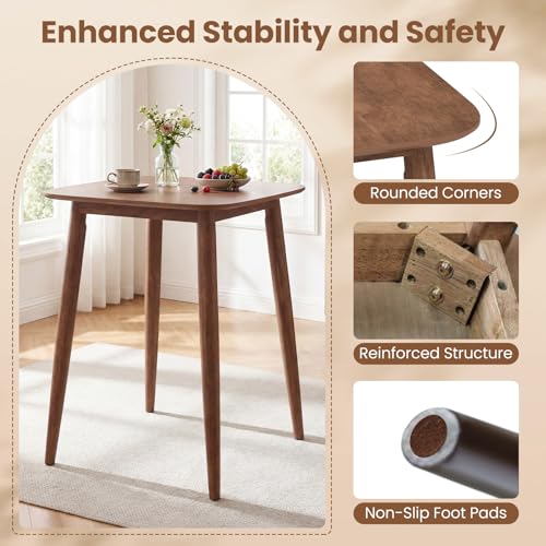 COSTWAY 36 Inch Counter Height Dining Table | Solid Rubber Wood Farmhouse Kitchen Table with Sturdy Pedestal Base, Walnut Finish